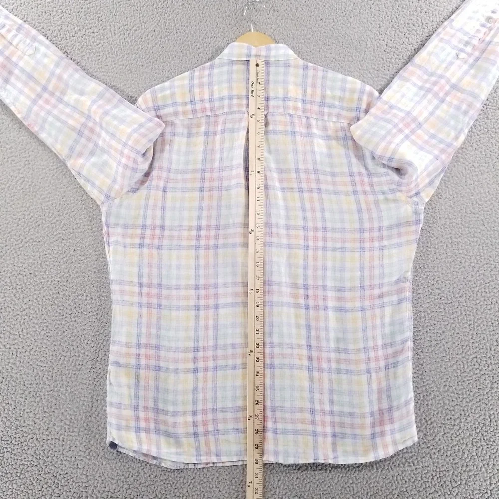 Peter Millar Shirt Mens Large White Colorful Plaid Crown Hammock Sport Linen